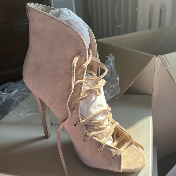 Tan Suede Lace Up Booties - size 7 - Picture 3 of 5